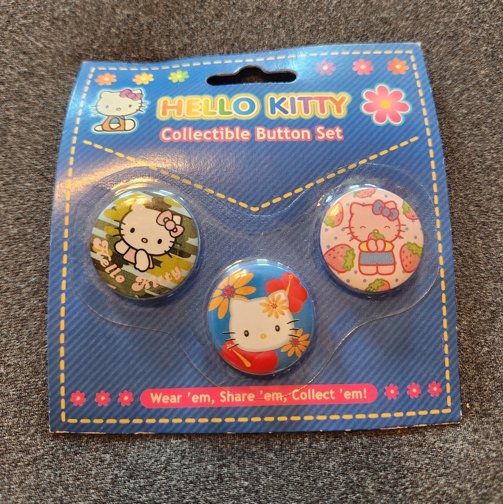 Hello Kitty Button Set - Blue, Green & Pink Accents